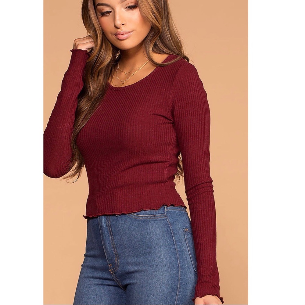 Burgundy Long Sleeve Crop Top